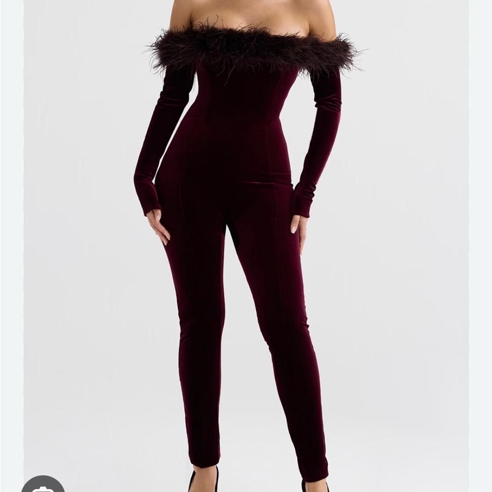 House of CB dark red velvet jumpsuit